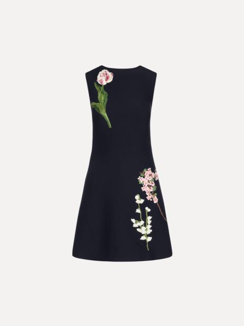 Oscar de la Renta MIXED BOTANICAL EMBROIDERED DRESS