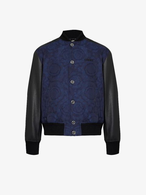 Baroque-pattern stand-collar cotton bomber jacket