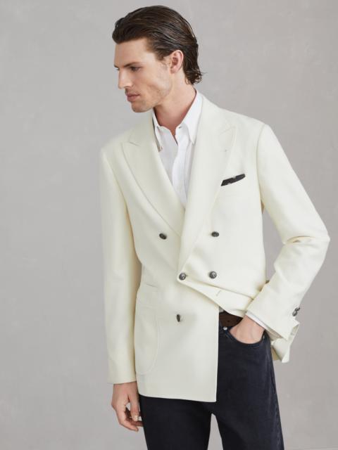 Carded wool, cashmere and silk diagonal deconstructed one-and-a-half breasted blazer with patch pock