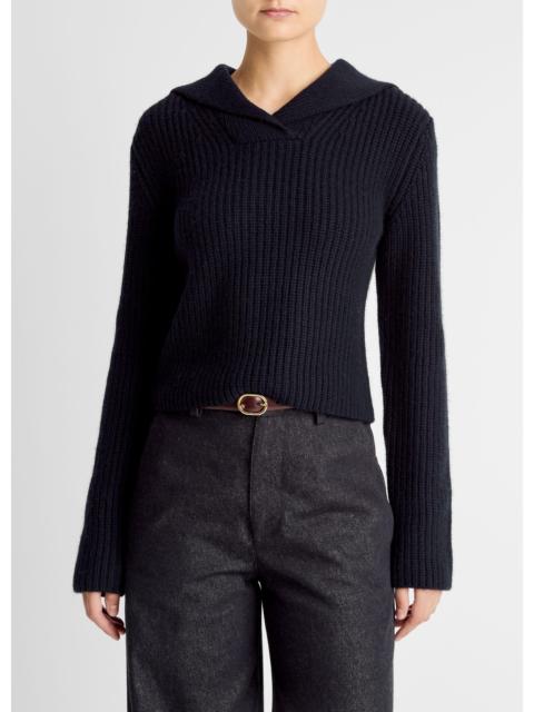 Vince Ribbed Wool-Cashmere Sailor-Collar Sweater