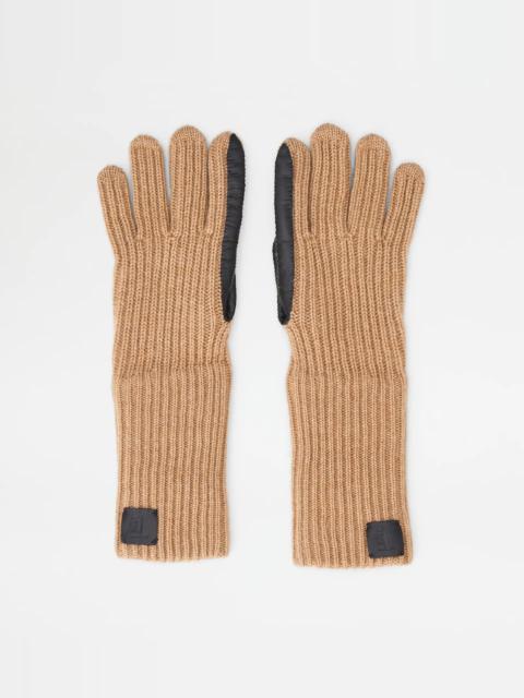 Tod's GLOVES IN CASHMERE AND LEATHER - BROWN