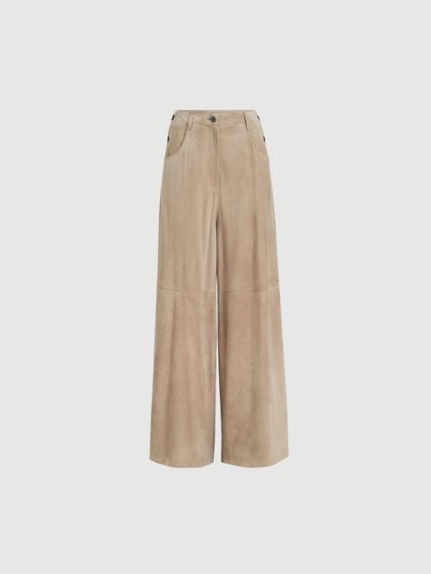 Brunello Cucinelli Suede maxi trousers with monili