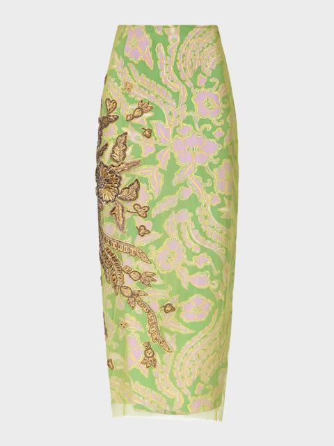 DIANE VON FURSTENBERG x Henry Zankov Gramercy Beaded Floral-Print Maxi Skirt
