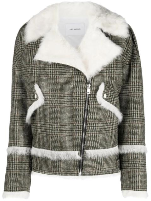 Yves Salomon houndstooth-pattern biker jacket