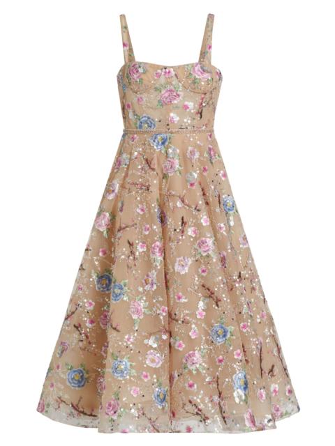 BRONX BANCO Women's Mademoiselle Embroidered Floral Midi-Dress - Gold Multi