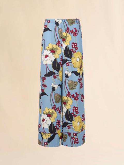 BLUE ENVERS SATIN PANTS WITH MELODIA PRINT