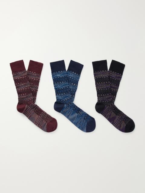 Missoni Set of Three Crochet-Knit Cotton-Blend Socks