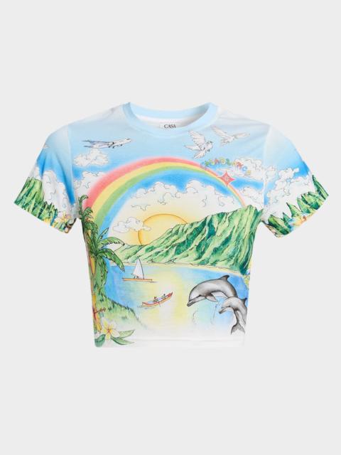 CASABLANCA Aloha Short-Sleeve Crop T-Shirt