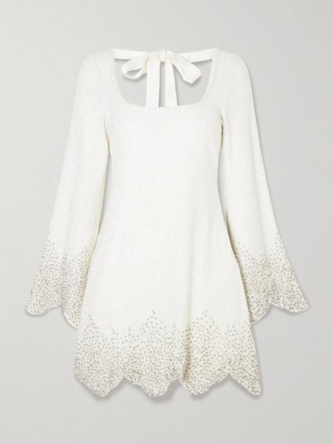CLIO PEPPIATT Embellished scalloped stretch-tulle mini dress Ivory