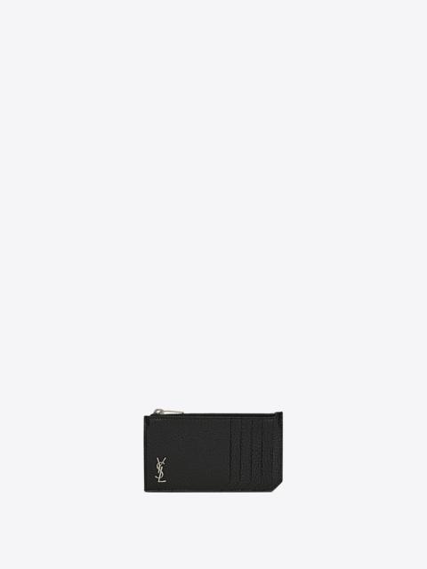 SAINT LAURENT tiny cassandre fragments zipped card case in grained leather