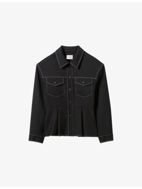 Claudie Pierlot Fitted Peplum-Hem Stretch-Woven Jacket