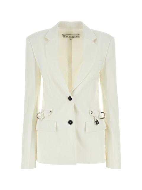 White stretch polyester blend blazer