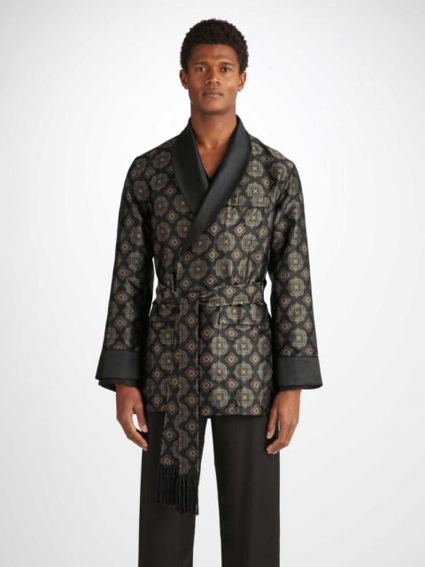 Derek Rose Men's Smoking Jacket Verona 69 Silk Satin Black