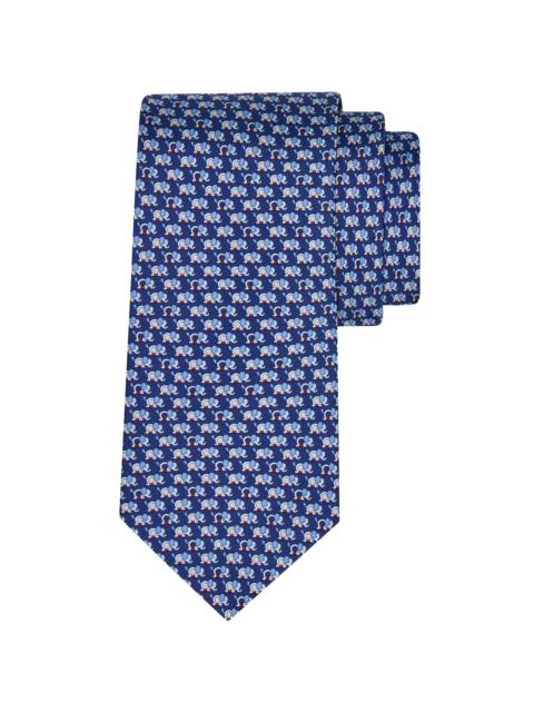 FERRAGAMO Men's Orazio Elephant-Pattern Silk Tie - Blue