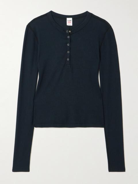 RE/DONE + Hanes Ribbed Stretch-modal Henley T-shirt