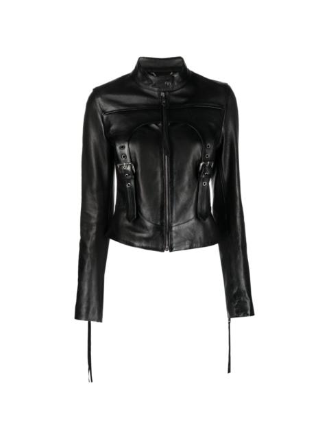harness-detail leather jacket
