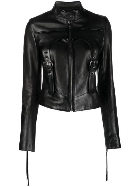 harness-detail leather jacket