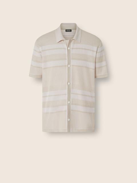 ZEGNA IVORY AND WHITE COTTON AND SILK SHIRT