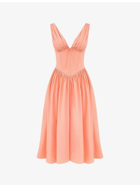 House of CB Emmelina plunge-neck corset stretch cotton-blend midi dress