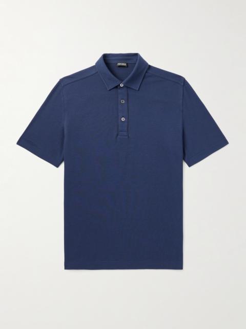 ZEGNA Leather-Trimmed Cotton-Piqué Polo Shirt