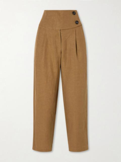 LE KASHA Dafash High-rise Pleated Linen Straight-leg Pants