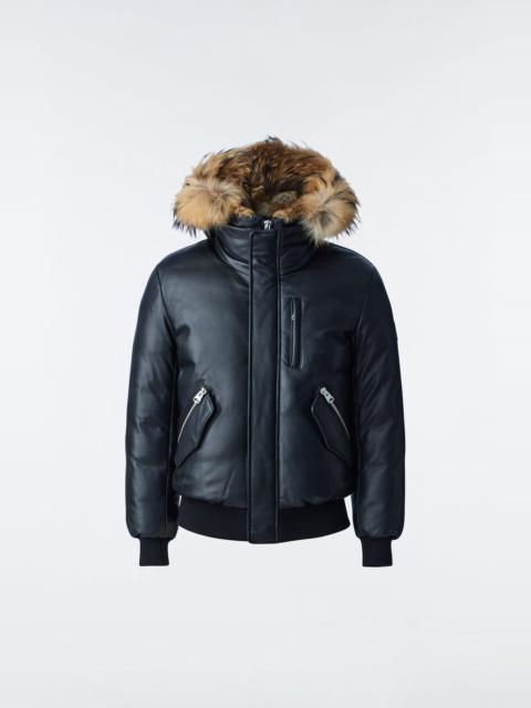 GLEN 2-in-1 (r) Leather bomber jacket with hooded bib & natural fur