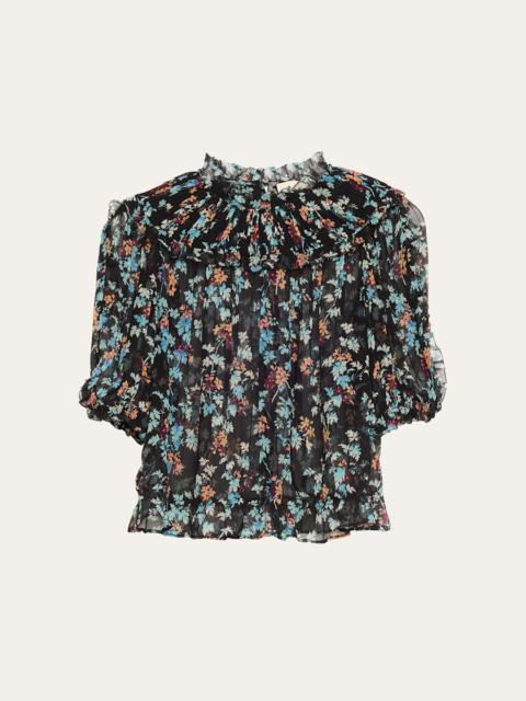 ULLA JOHNSON Solene Puff-Sleeve Silk Chiffon Blouse
