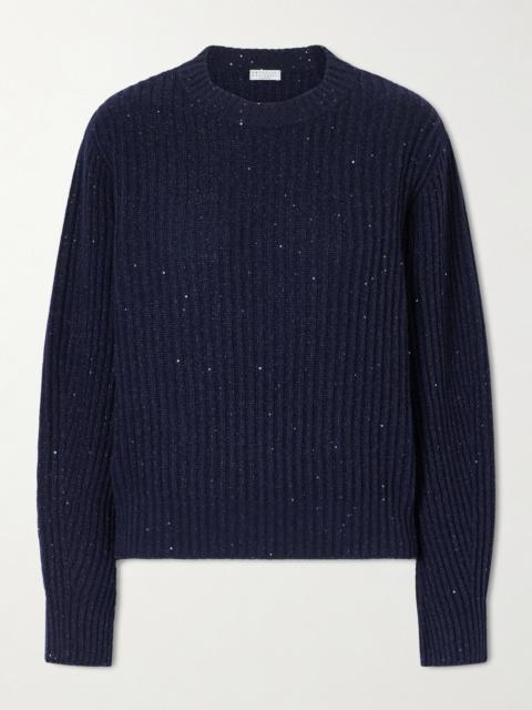 Brunello Cucinelli Sequin-trimmed Ribbed-knit Sweater
