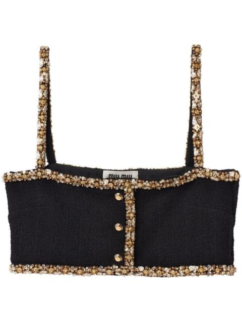 Miu Miu sequin-embellished tweed cropped top
