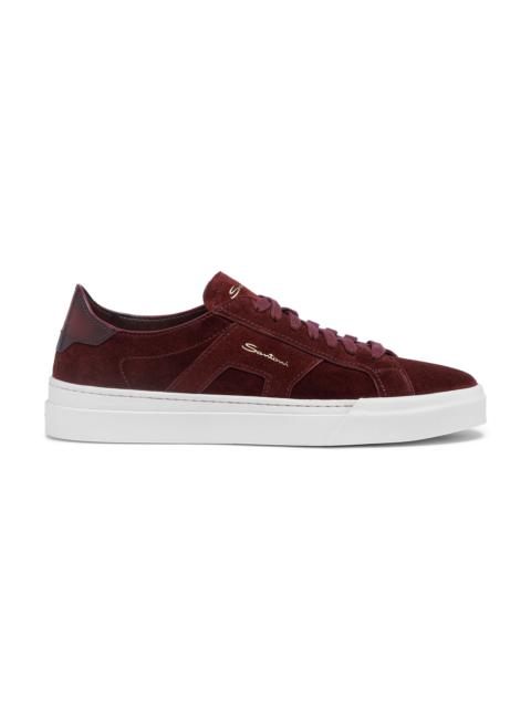 Santoni Men's burgundy suede Double Buckle Sneaker