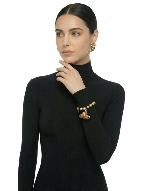 NORMA KAMALI MIRIAM HASKELL BRASS/PEARL/STONE EARRING AND BRACELET SET