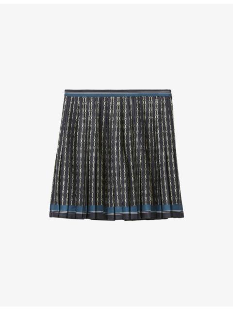 Claudie Pierlot Pleated Branded-Print Woven Mini Skirt