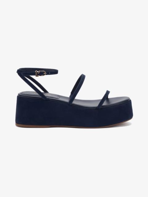 Larroudé Gio Flatform Sandal In Navy Suede