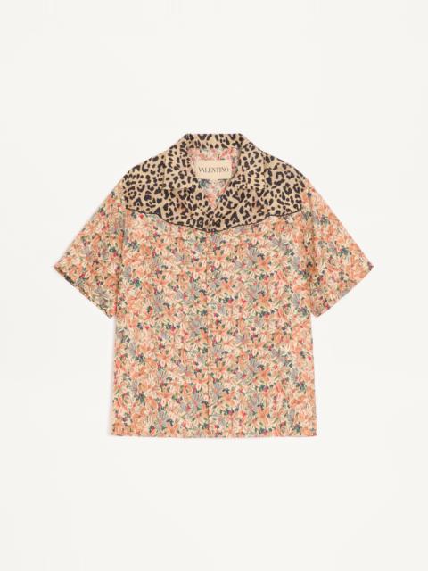 Valentino VALENTINO BOWLING SHIRT IN SILK POPLIN WITH FAUVE ECLAT ANIMALIER AND PAPIER FLORAL PRINTS