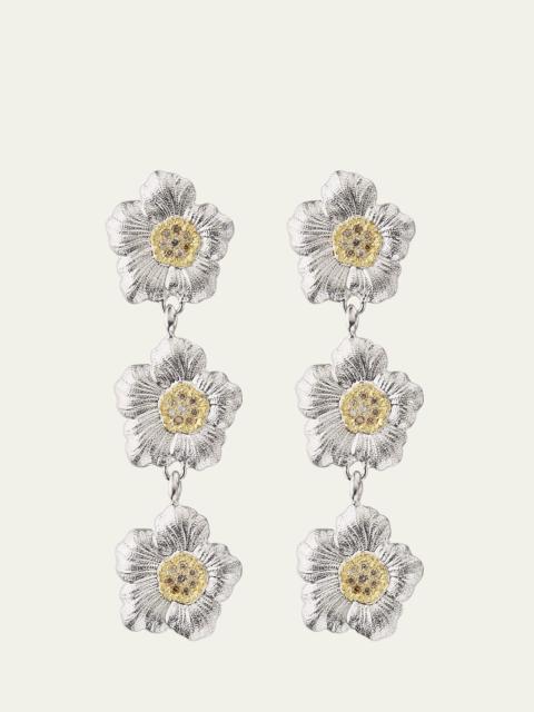 Buccellati Blossoms Gardenia Sterling Silver and 18K Yellow Gold Diamond Triple Drop Earrings