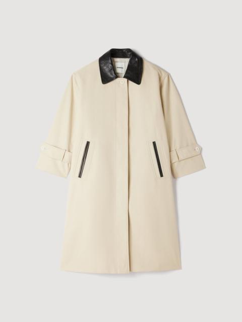 Sandro LONG COAT WITH LEATHER COLLAR