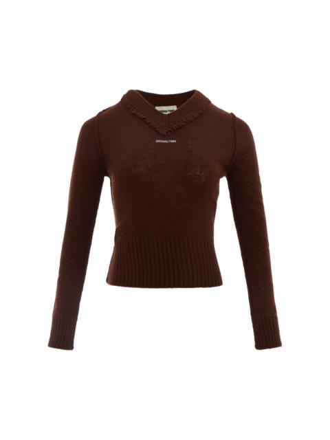 SHUSHU/TONG Raw-Edge Sweetheart Knit Pullover