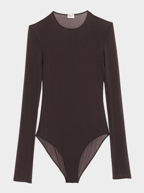 SAINT LAURENT Sheer Knit Long-Sleeve Bodysuit