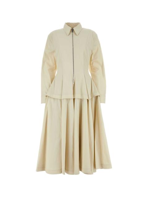 Sand Cotton Blend Shirt Dress