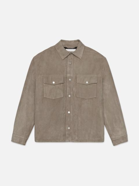 Long Sleeve Suede Padded Shirt in Stone Beige