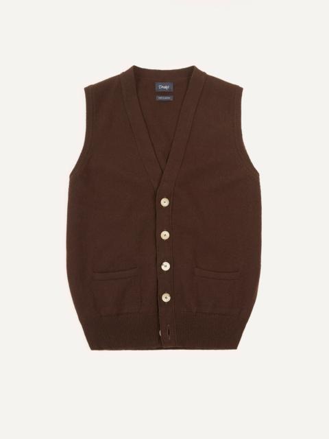 Drake's Brown Lambswool Sleeveless Cardigan