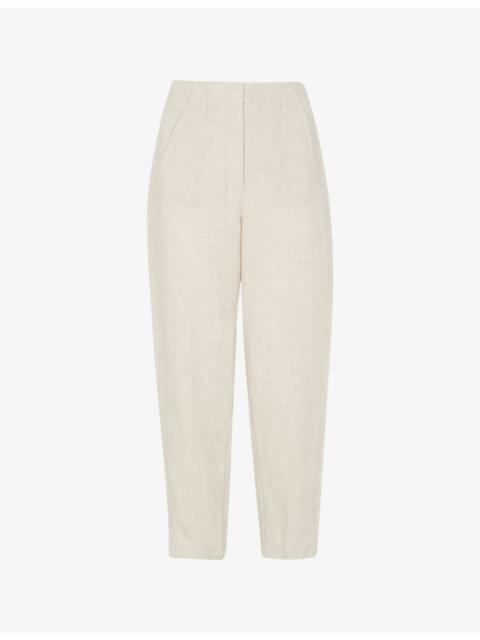 WHISTLES Patch-pocket barrel-leg mid-rise linen trousers