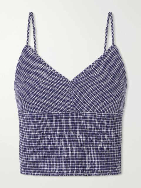 LA LIGNE Anora Smocked Striped Stretch-knit Cotton-blend Top