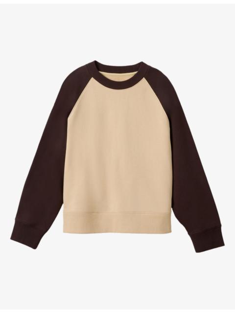 WHISTLES Crewneck Contrast-Sleeve Cotton Sweatshirt