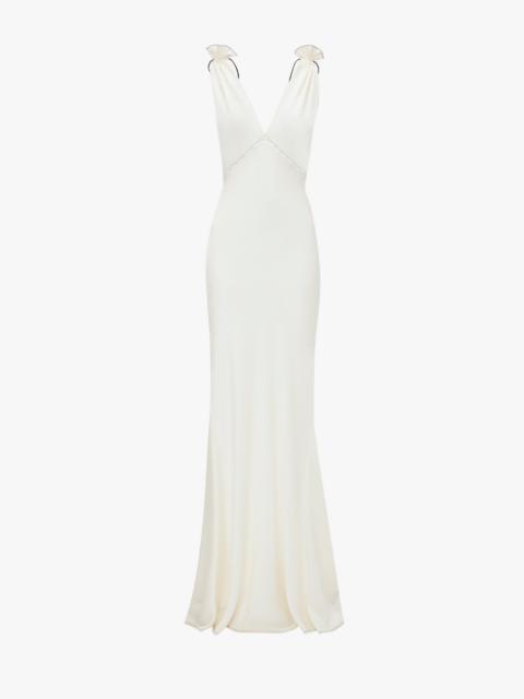 Gathered Shoulder Floor-Length Cami Gown In Ivory
