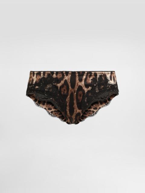 Dolce & Gabbana Leopard-print satin briefs with lace detailing