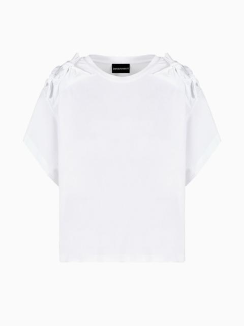 EMPORIO ARMANI Boxy Supima jersey T-shirt with raw-edge bows