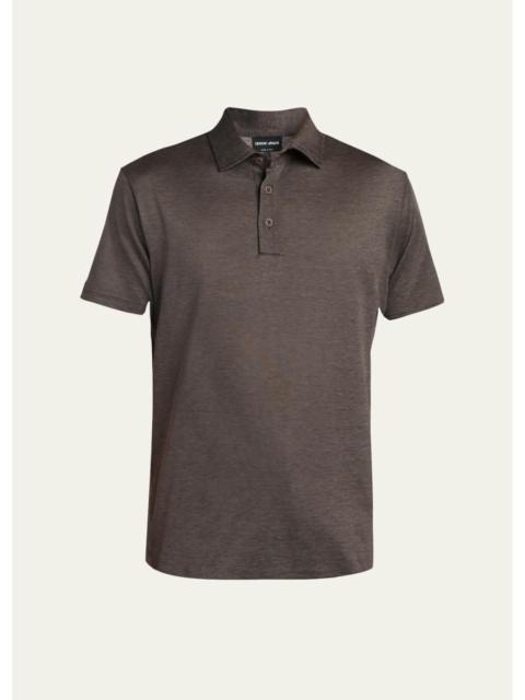 GIORGIO ARMANI Men's Silk and Cotton Heathered Polo Shirt