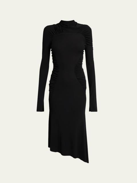 Victoria Beckham High-Neck Contour-Ruched Midi Dress