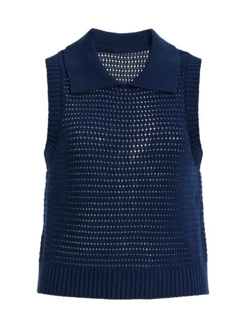 MATTHEW BRUCH Cable Mesh Cotton-Blend Collared Tank Top navy